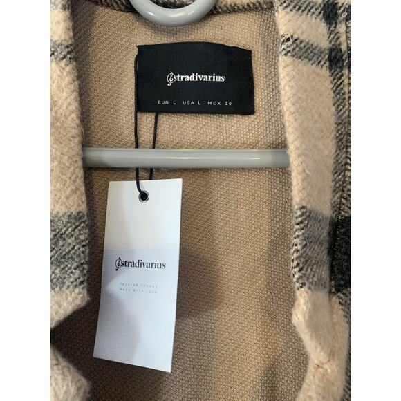 Stradivarius cardigan made in Spain Lg plaided quiet luxury fall money office - Picture 2 of 6